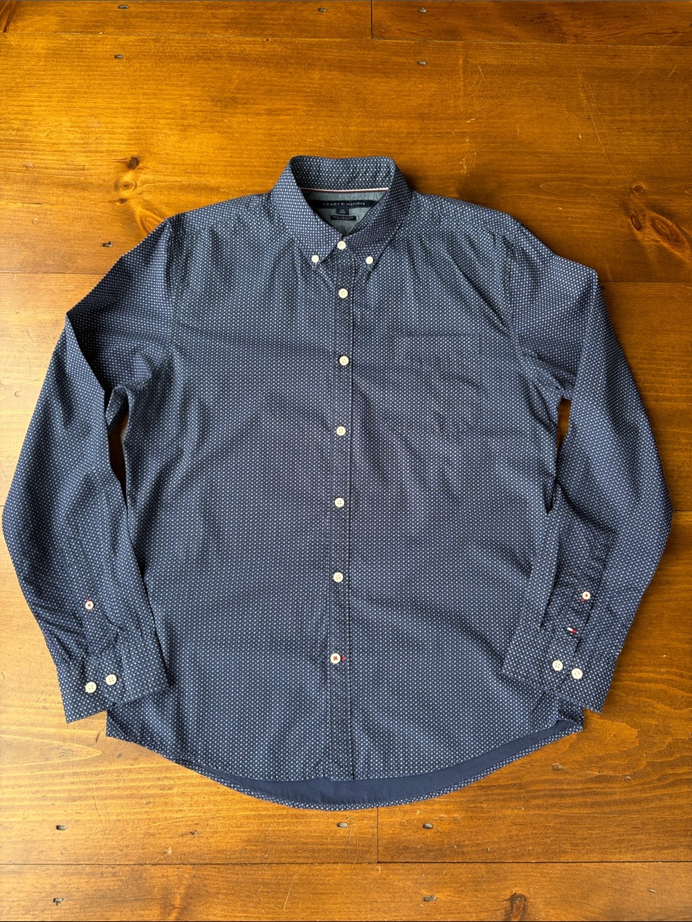 Tommy Hilfiger Navy Pattern NY Fit Dress Shirt Sz L